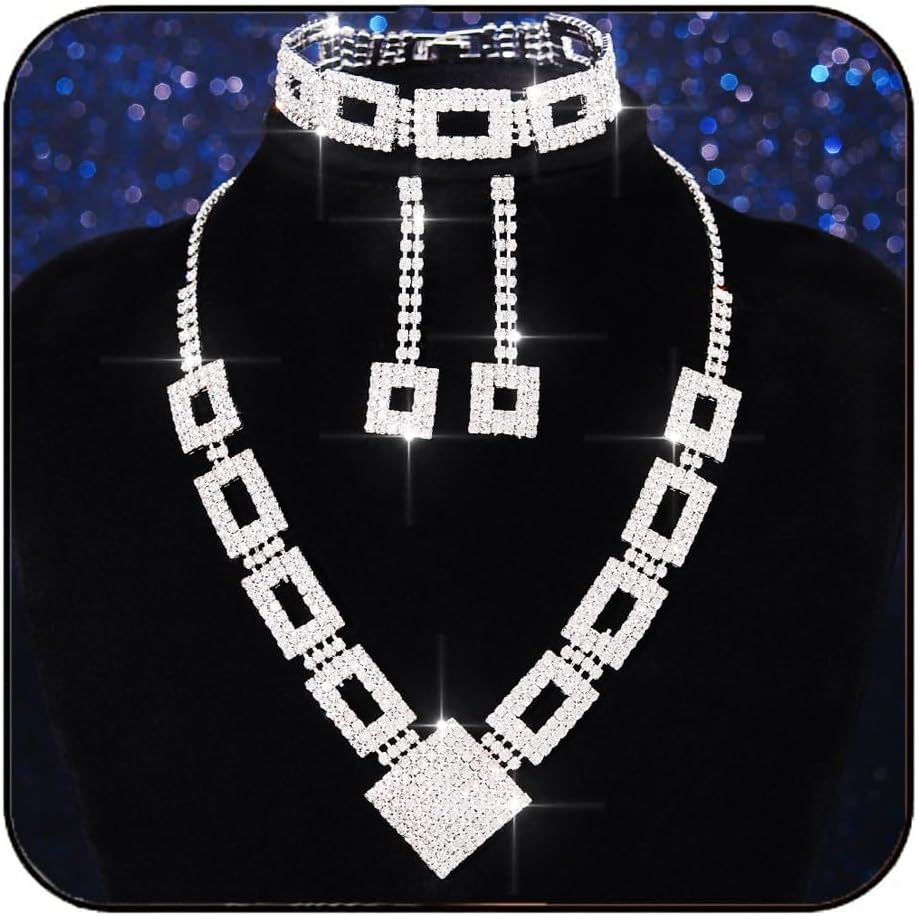 Aukmla Bridal Wedding Jewelry Sets Rhinestone Necklace Earrings Bracelet Set Prom Formal Jewelry for Women Aukmla Bridal Wedding Jewelry Sets Rhinestone Necklace Earrings Bracelet Set Prom Formal Jewelry for Women