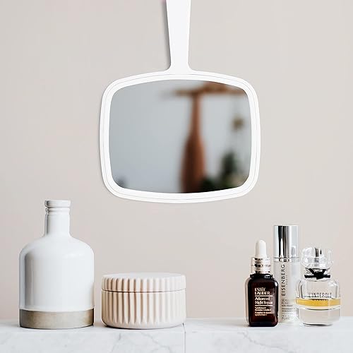 Miniatura 7 de DecorRack Espejo de mano grande, espejo multiusos con agujero para colgar en el mango, ideal para viajes, maquillaje, escritorio, aseo y afeitado,