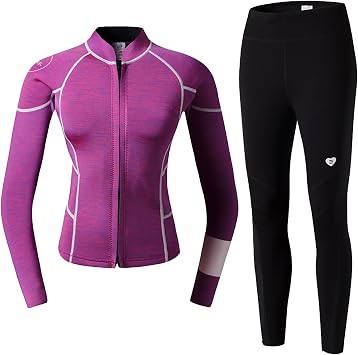 2MM Neoprene Diving Suit Women Set, Long Sleeve Wet Suit Keep Warm Wetsuit UV UPF 50+ Split Wet Swimsuit for Surfing Snorkeling Kayaking,S, Purple