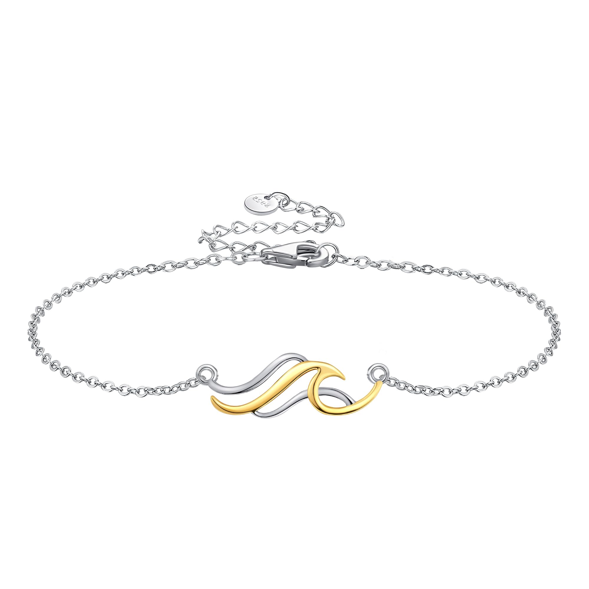 AXOMY Wave Bracelet 925 Sterling Silver Ocean Wave Bracelet Sea Beach Jewelry Gifts for Women Mom Grandma