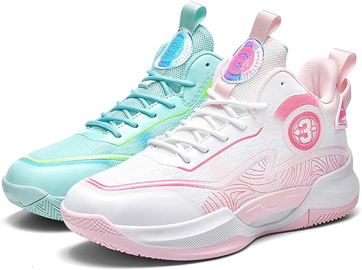 Mens High-Top Mesh Round Toe Autumn and Winter Lace-Up Basketball Shoes Non-Slip Hollow Cushioning Fashion Sports Shoes Suitable for Campus, Gymnasium