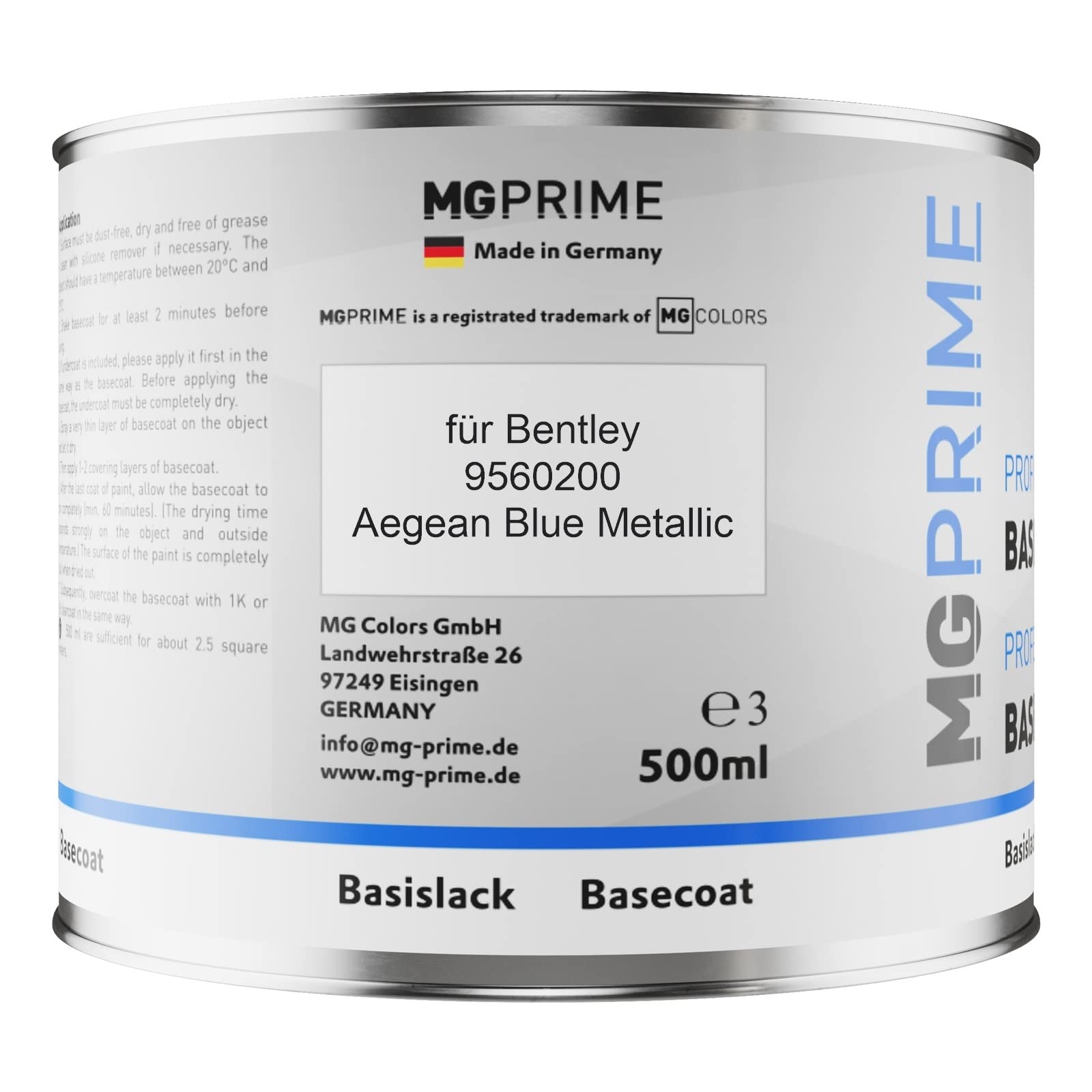 MG PRIME Peinture voiture Pots pour Bentley 9560200 Aegean Blue Me. 1,25L