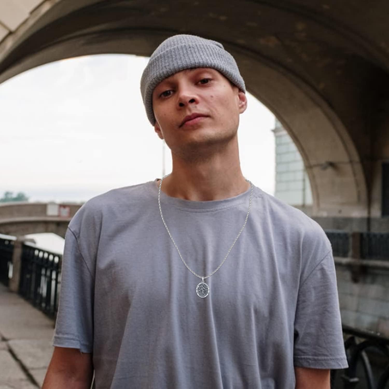 Aniu S925 Sterling Silver St Michael/St Christopher/St Benedict/Saint Jude/Jesus Crucifix/St Uriel/Archangel Raphael/St Patrick/Saint Andrew/Saint Florian Necklace for Men Women Protection Amulet Pendant Catholic Medallions Jewelry with Gift Box - Image 6