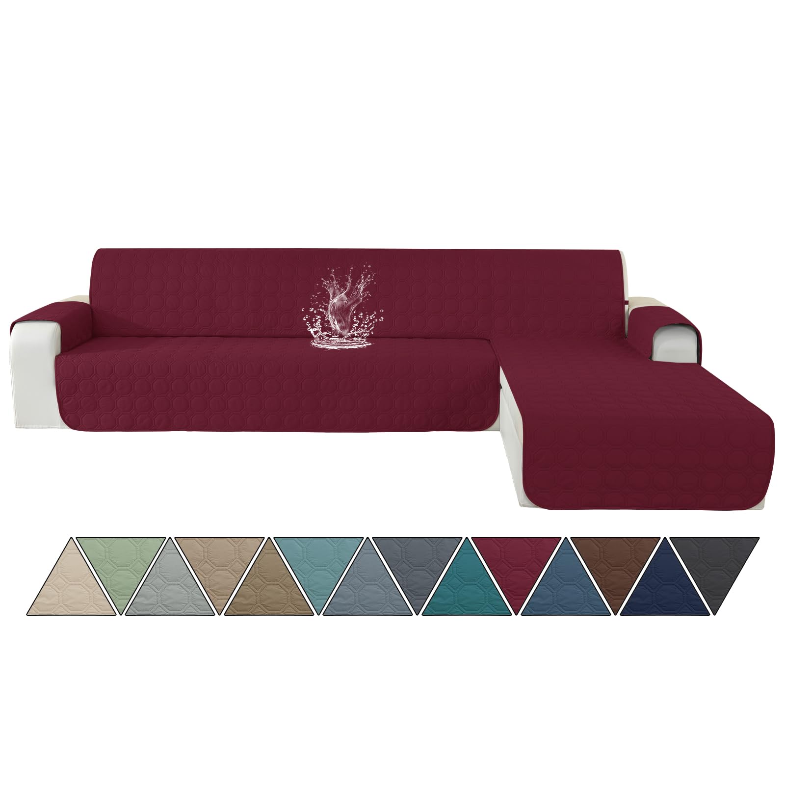 Ystyle Copridivano Impermeabile con Penisola 2 Posti (L 210 CM), Copridivano Angolare Destra/Sinistra Universale Reversibile, Copridivano Chaise longue Antigraffio Antimacchia, Vino Rosso