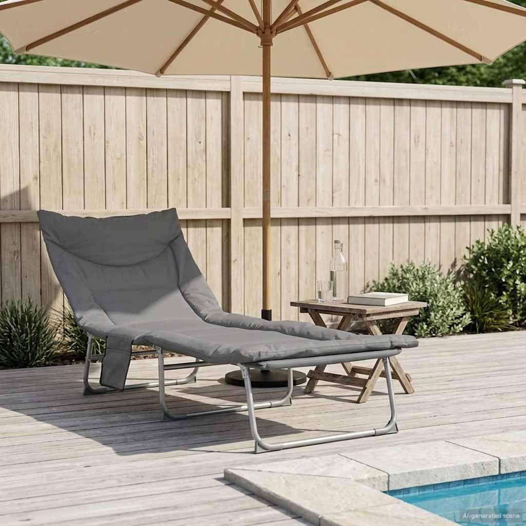 Klappbare Sonnenliege Anthrazit mit Verstellbarer Rückenlehne, deckchair relaxliege liegestuhl strandliege wetterfest faltbar ergonomisch für Garten Balkon terrasse Pool Outdoor Camping