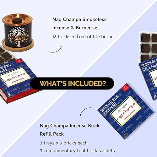 Miniatura 2 de Nag Champa - Ladrillos de incienso (ladrillos de 5 x 9 pulgadas) y quemador de incienso exótico del árbol de la vida por Aromafume | Fabricado con