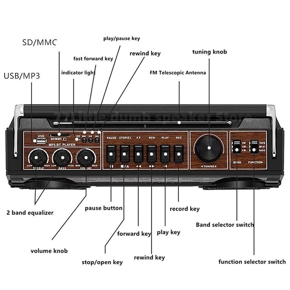 Boombox Bluetooth portable lecteur CD cassette avec connectivité Bluetooth, carte SD/TF/USB/casque de lecture, design vintage pour les réunions de famille et les voyages