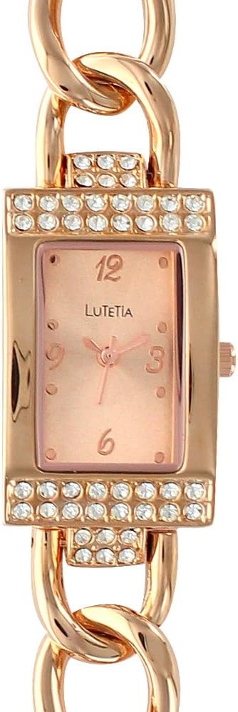 jouailla โ Lutetia Metal Rose Gold Case Watch with Synthetic Stones and Curb Chain Necklace (750116r)