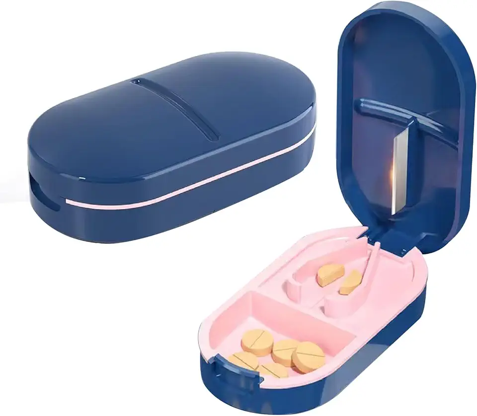 Divisor de cortador de comprimidos para comprimidos pequenos e grandes – lâmina de aço inoxidável afiada e design em forma de V para corte preciso – Divisor de cortador de comprimidos compacto com