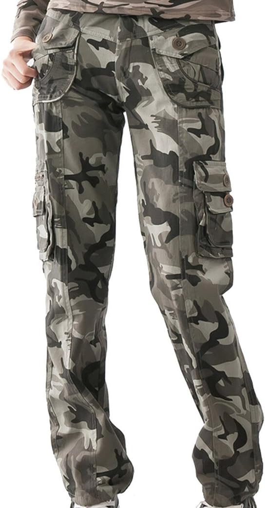 FEOYA Women Fashion Cotton Blend Camouflage Camo Printed Pants