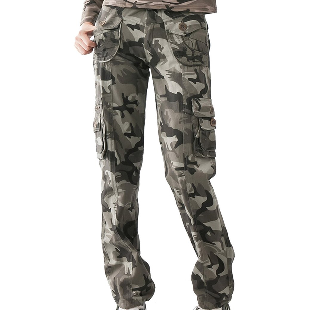 FEOYA Women Fashion Cotton Blend Camouflage Camo Printed Pants