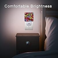 Vista 7 de lámpara nocturna de flores hippies de la paz, lámparas nocturnas enchufables hippies con sensor de atardecer a amanecer para dormitorio, baño y sala