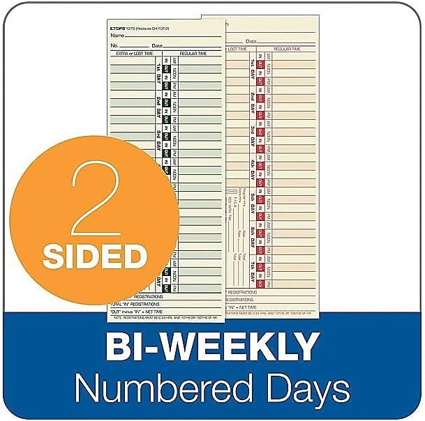 Tops 1275 Time Card for Lathem, Bi-Weekly, Two-Sided, 3 1/2 x 9 (Box of 500)