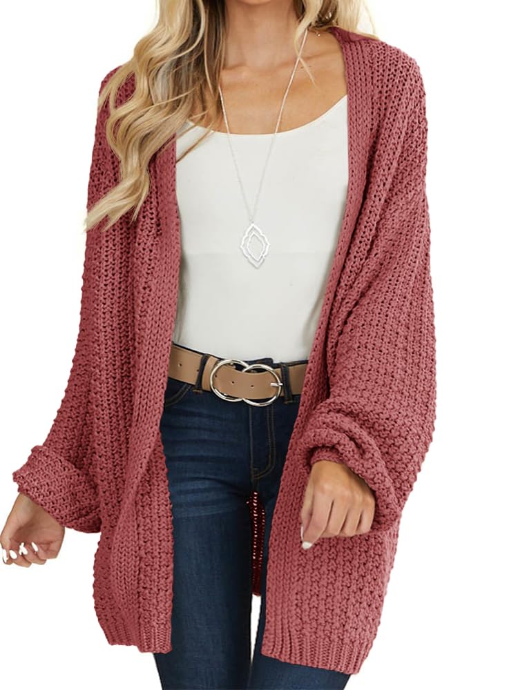 Maroway Womens Cardigan Solid Color Long Sleeve Open Front Chunky Knit Sweater Outwear