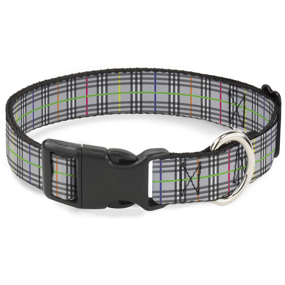 Pince à col plaid gris et néon en plastique résistant pour petit chien