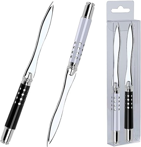 Timenu - Cuchillo abrecartas, paquete de 2 abrecartas de 6.3 pulgadas, color plateado, doble filo, abrecartas fuerte