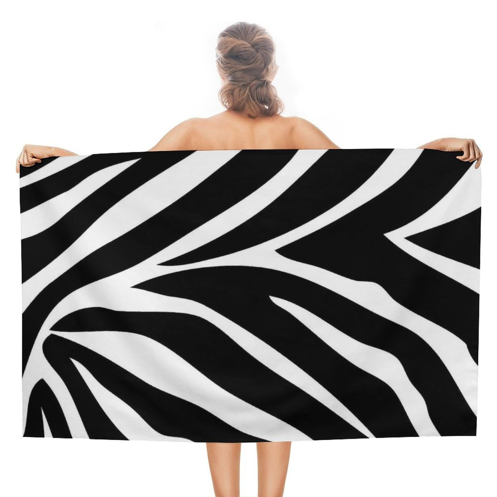 LEDFCVSU Beach Towel, Black Zebra Bath Towel, Absorbent Towel for Swimming, Sports, Travel