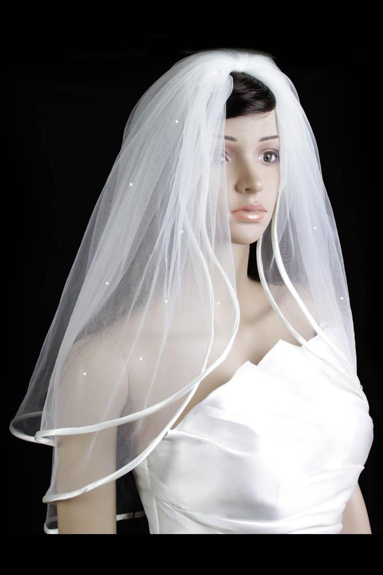 Bridal Veil Diamond (Off) White 2 Tiers Elbow Length With Scattered Rhinestones
