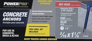 Power Pro Blue Hex Washer-Head Concrete Screw Anchors (3/16" x 1-1/4") - 100 pc