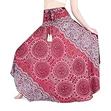 Lannaclothesdesign Women's Long Maxi Skirt Bohemian Gypsy Hippie Style Clothing (US 40 INC L-XL, Burgundy Rose)