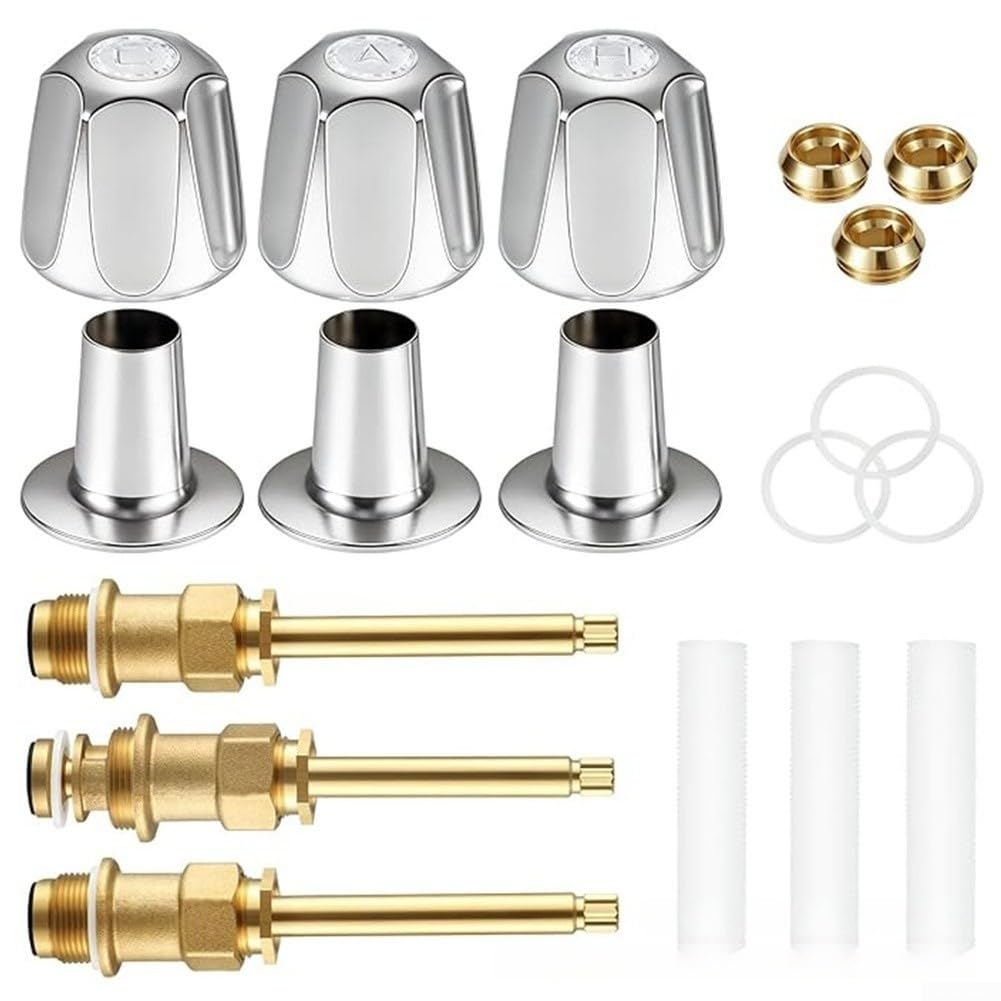 Kit para grifos Ducha Bañera 3 Perillas Plata Instalación Kit(39619 Synthetic)