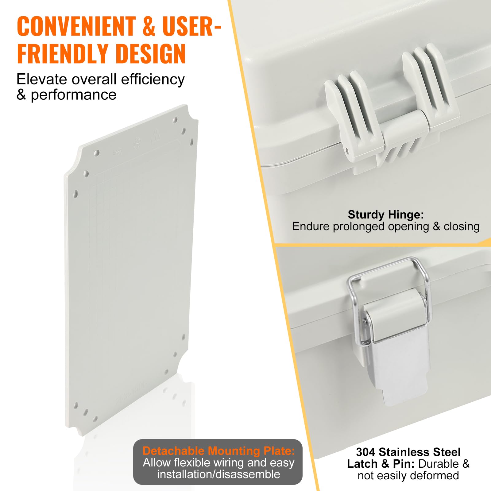 VEVOR Caja de Conexiones Eléctricas Cubierta con Bisagras para Caja Eléctrica de Plástico ABS de 300x200x180mm Pestillo de Acero Inoxidable Impermeable IP67 a Prueba de Polvo para Proyectos Eléctricos