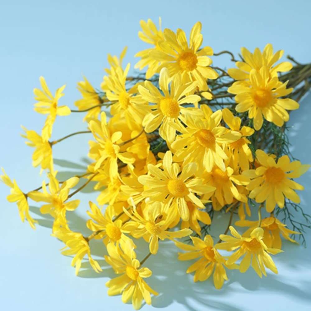 OUKEYI Artificial Flowers 12 Bundles Artificial Silk Daisy Fake Flowers UV Resistant Outdoor Fake Wildflowers with Stems Greenery Shrubs Plants Arrangements for Home Garden for Decoration (yellow) - Image 2