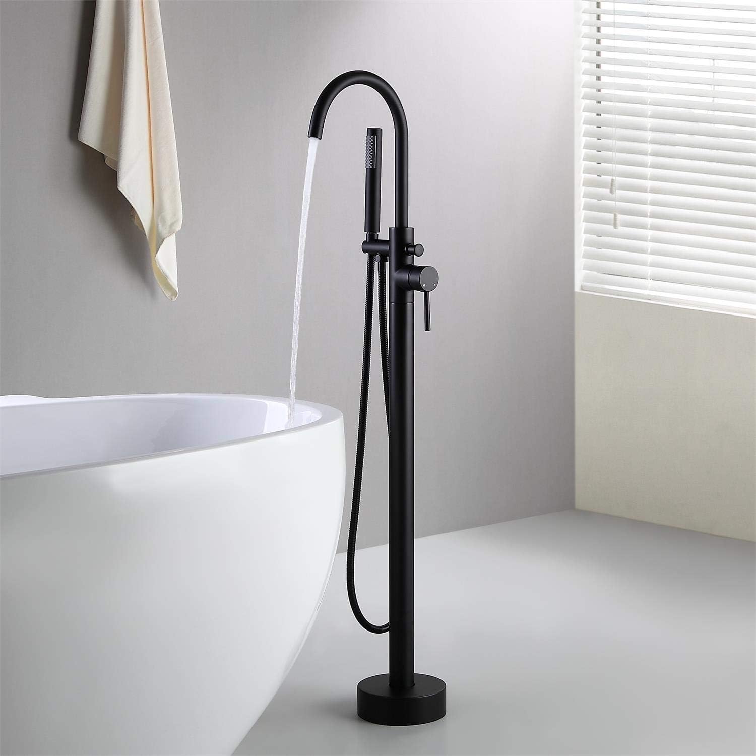 Amаzоn Crаzу 🔥 Dеаlѕ JiaYouJia Freestanding Tub Filler Faucet with Handheld Sprayer Matte Black Floor Mounted Bathtub Faucet for Bathroom Single Handle with Diverter Solid Brass