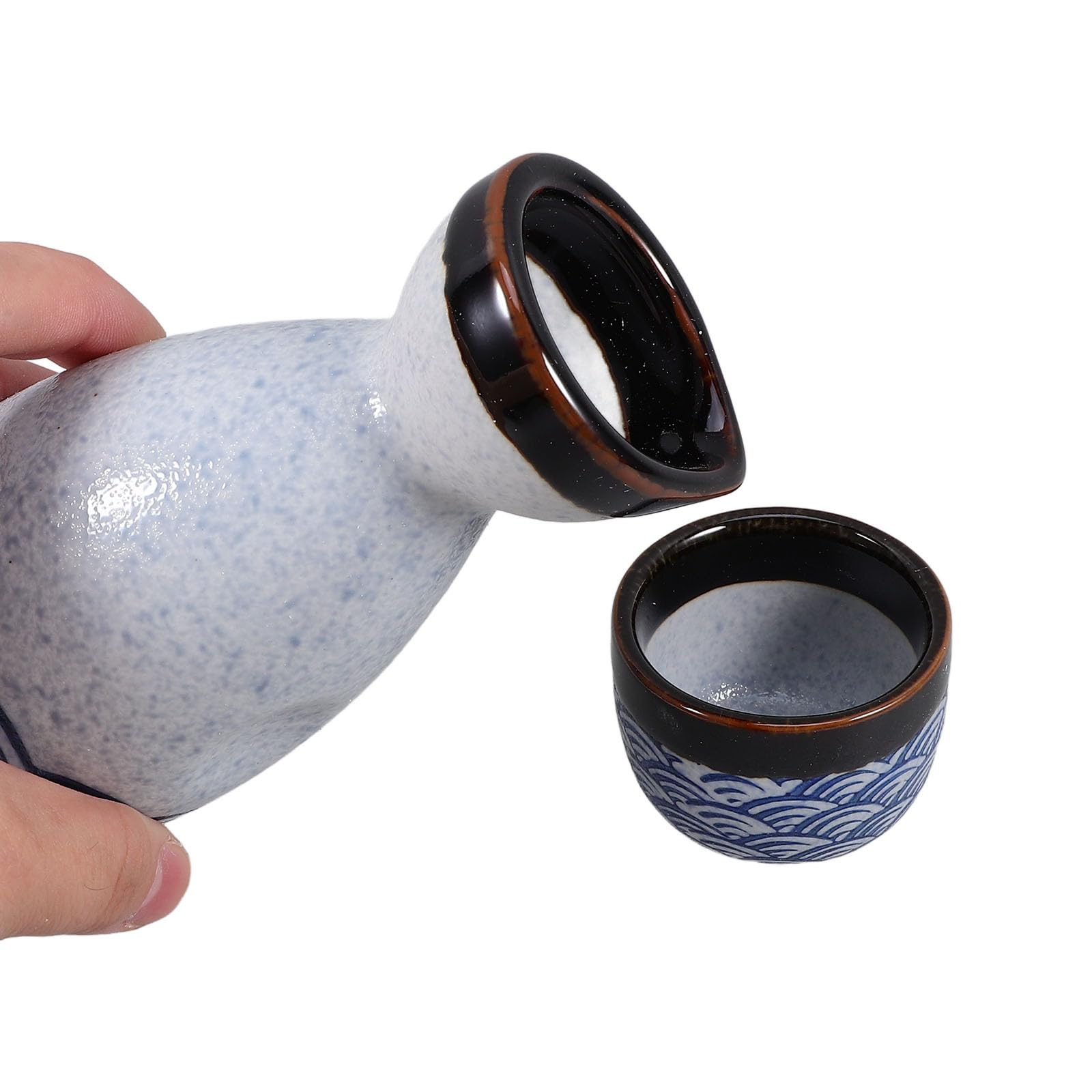 DOITOOL Juego de sake de cerámica estilo japonés, diseño de ondas de mar, 1 olla para sake, 4 tazas, juego de servir esmaltado para el hogar, bar, oficina, fiesta de té