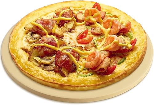 Miniatura 7 de homEdge Juego de piedras para pizza, piedra redonda de cordierita resistente para pan, pizza, piedra de cocción resistente a los golpes térmicos con