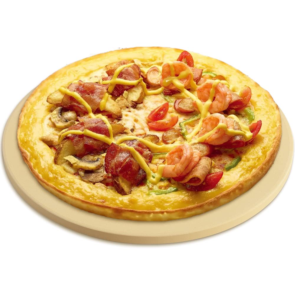 homEdge Ensemble de Pierre à Pizza, Pierre de Cuisson en Cordiérite Ronde Robuste pour Pain, Pizza, Pierre de Cuisson avec Pelle à Pizza pour Four et Grill-33cm (Diamètre)
