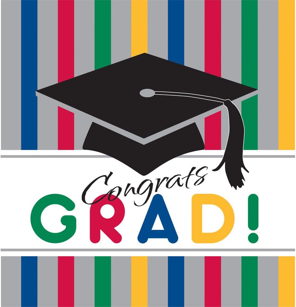 Creative Converting Paper Art Square Graduation Party Plastic Table Cover, Graduation Stripes