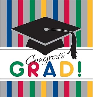 Creative Converting Paper Art Square Graduation Party Plastic Table Cover, Graduation Stripes