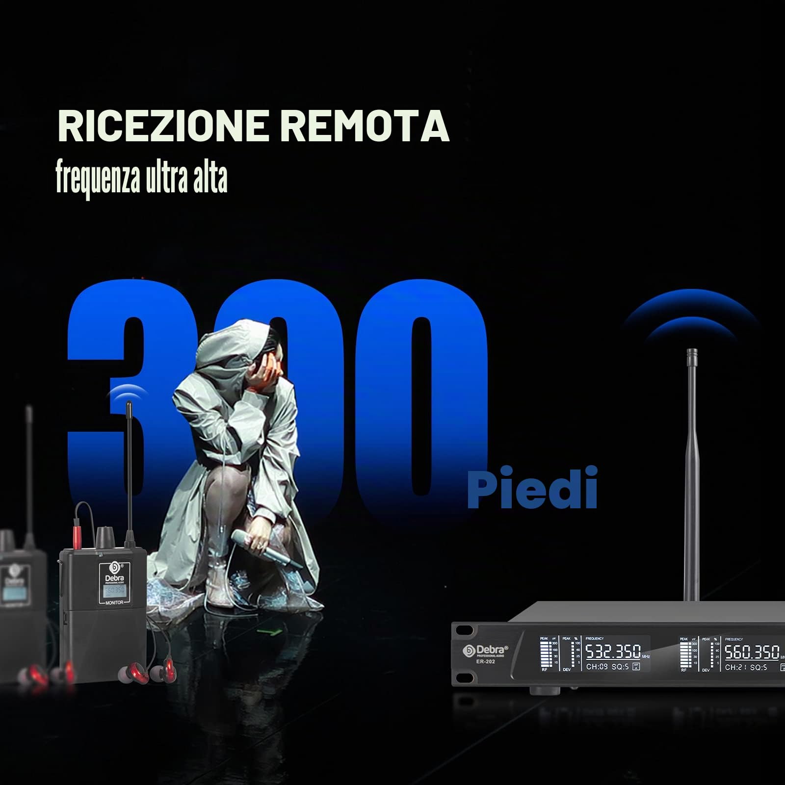 D Debra ER-202 UHF, sistema di monitoraggio wireless a canale, in-ear con trasmettitore e ricevitore per palco, studio di registrazione, musicisti, monitoraggio (2 Bodypack con trasmettitore)