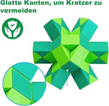 Magic Snake Cube 48 Blocks Magic Snake Ruler Twist Puzzle Party Gifts Educational Creative Snake Fidget Toy for Kids/Adults (Green)