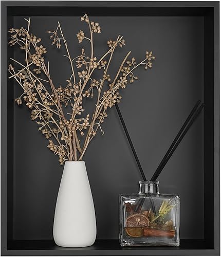 JQK Niche de ducha sin necesidad de azulejos, estante de inserción de baño negro mate de 12 x 14 pulgadas, estante organizador de ducha empotrado de