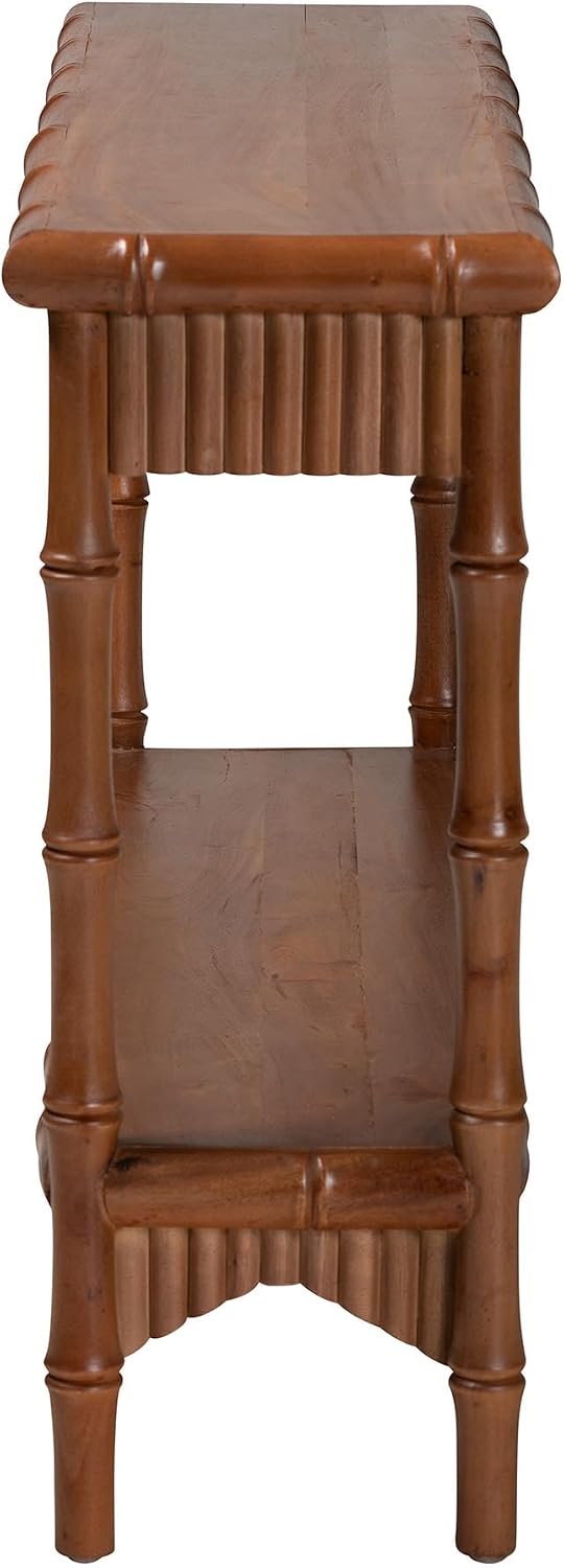 Bali & pari Alessa Mahogany Wood Console Table - Fluted Wood Accent Table with Bamboo Motif and Two-Tier Display for Living Room, Entryway, or Hallway, 54 in.