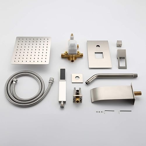 Miniatura 8 de SUMERAIN Sistema de ducha equilibrado de presión de níquel cepillado con boquilla de bañera de cascada, grifo de ducha de bañera