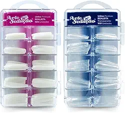 Kit 200 Unhas Postiças Realista Transparente e Branca