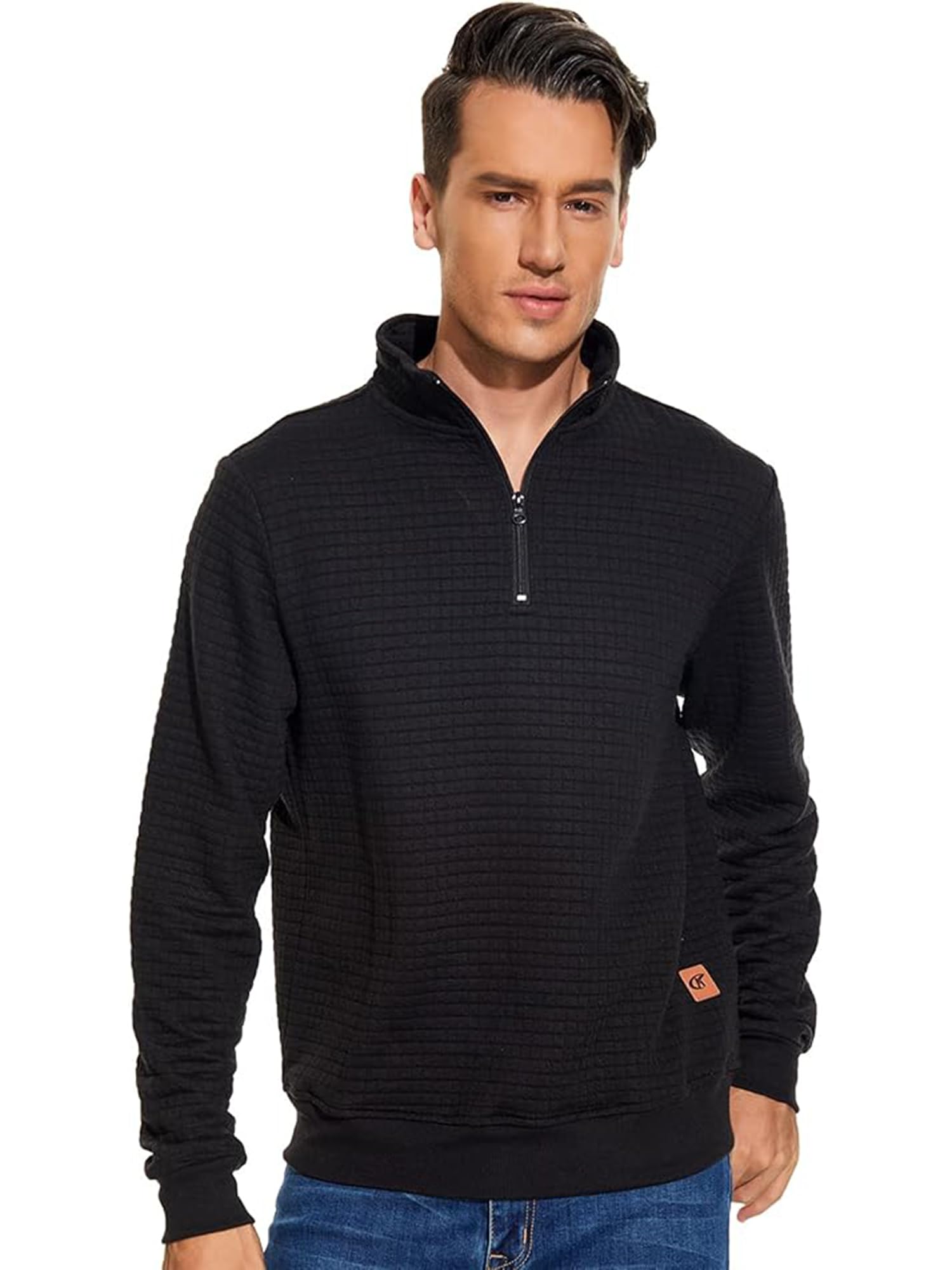 Men's Casual 1/4 Zip Pullover – Long Sleeve Square Pattern Sweatshirt