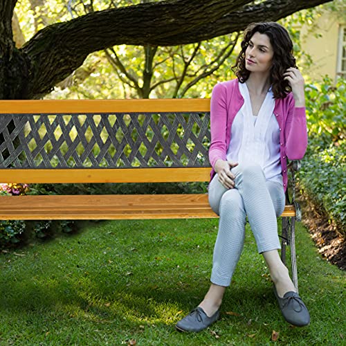 Relaxdays Banco Jardín, 2 Plazas, Madera Hierro Fundido, Balcón, Terraza, Rústico, 73x125x52 cm, Marrón Natural y Verde - imagen 4