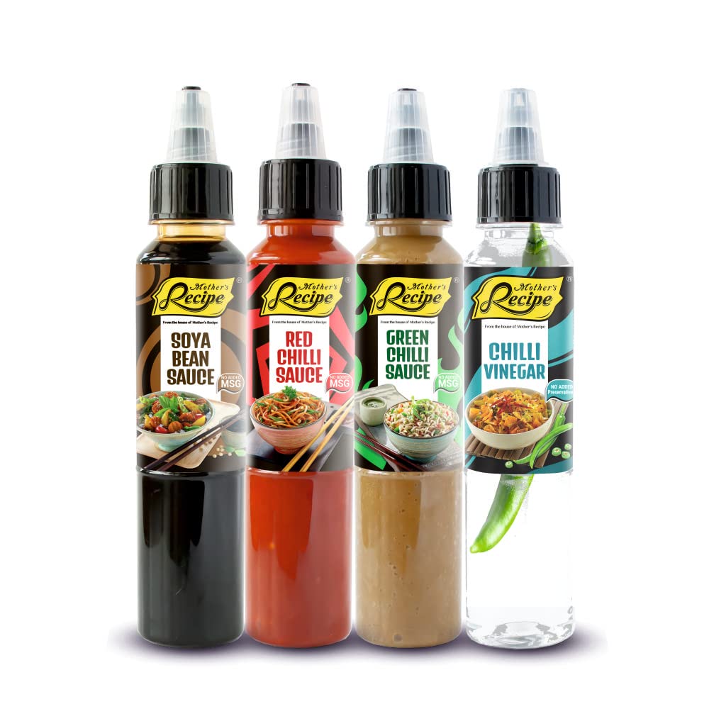 Mother's RECIPE Sauce Combo - Soya Sauce 240Gm, Red Chilli Sauce 215Gm, Green Chilli Sauce 200Gm And Chilli Vinegar 185Ml, Combo Pack Of 4