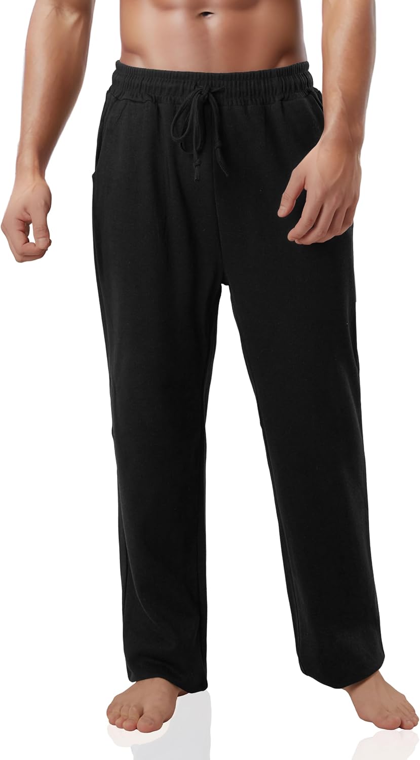 Ohoo Mens Sweatpants Casual Lounge Cotton Pajama Yoga Pants Open Bottom Straight Leg Male Sweat Pants with Pockets - Image 4