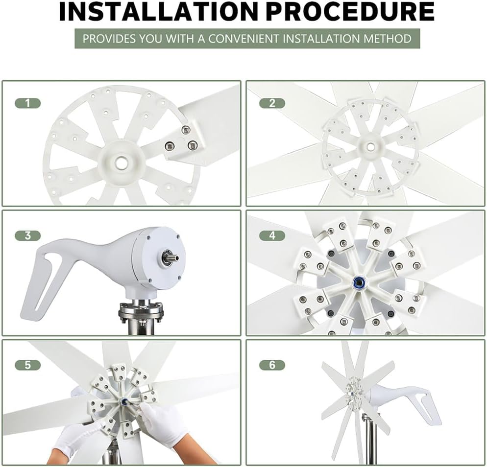 48v,1000W-3000W Horizontal Wind Turbine Generator, Low Speed Power Generator 48V 220V Wind Turbine with Inverter Homeuse for Cabins Or Home