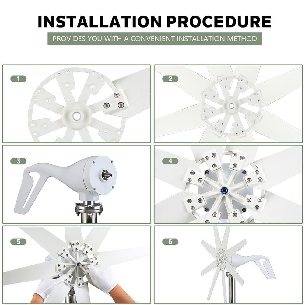 Generatori eolici ad ASSE Verticale da 6000 W per Kit per Uso Domestico, generatore a turbina eolica Piccolo Mulino a Vento 12V-220V per terrazza/Chalet/Barca da Pesca/Camper