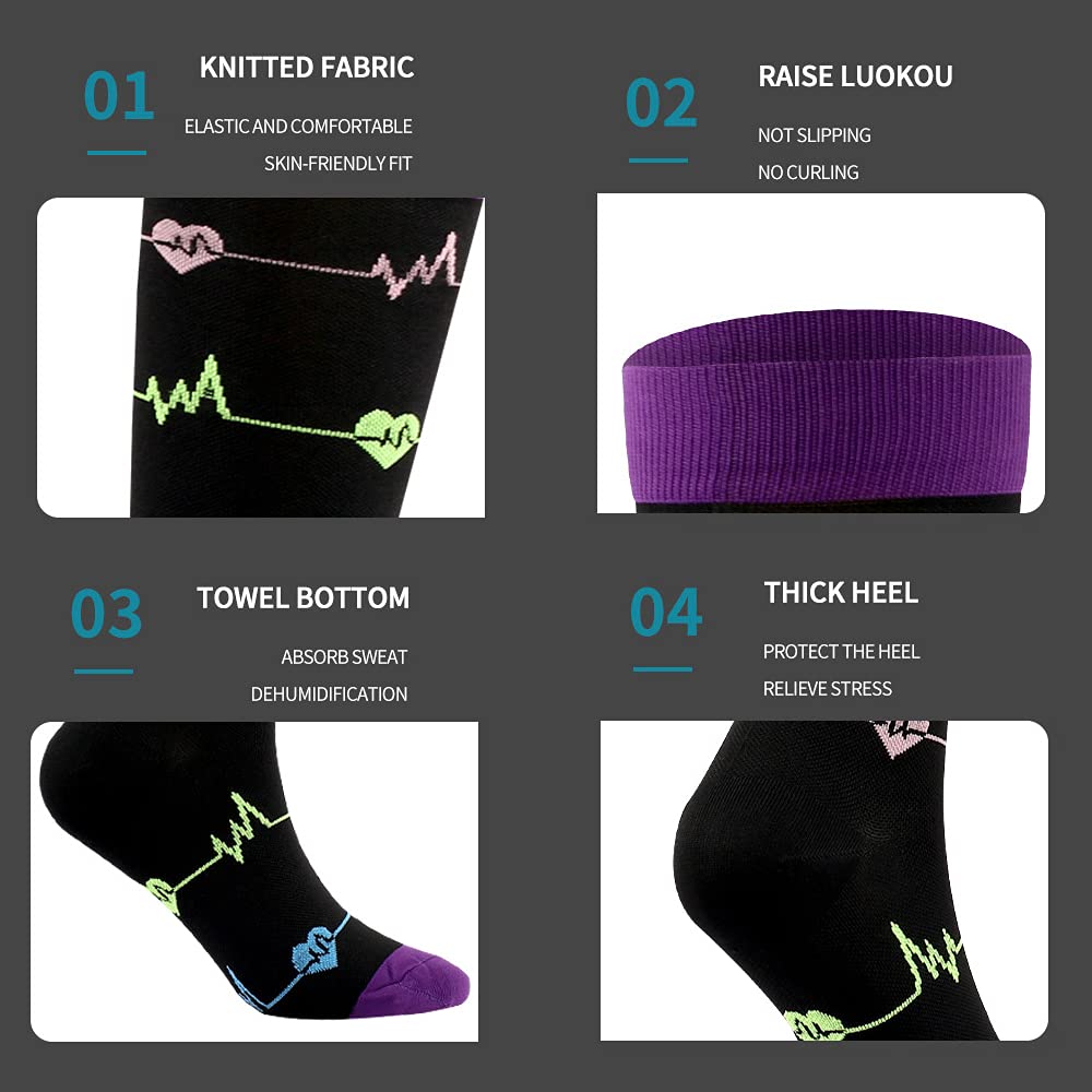4 Paires Chaussettes de Contention pour Femmes et Homme 20-30 mmHg, Bas de Contention, Chaussette de Compression pour le sport, la course, le cyclisme.