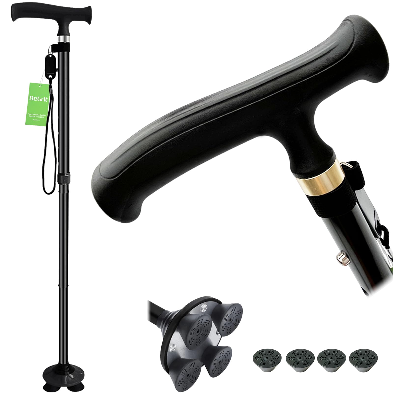 BeGrit Bastone da Passeggio Pieghevole per Anziani 3 Piedi Bastone Elegante Regalo per Donna Anziana Bastoni da Passeggio per Anziani Telescopico Regalo per Anziani Stampella Tripode