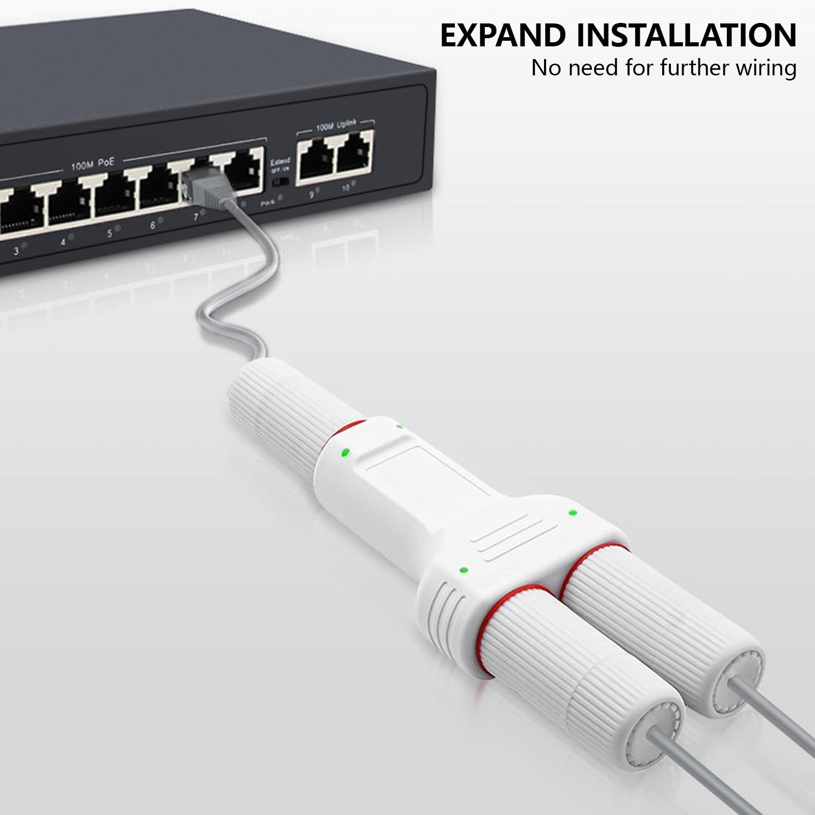 PTILSERY Gigabit Outdoor Waterproof Extender,2 Port Repeaters, IEEE802.3af/at Power Over Ethernet Splitter