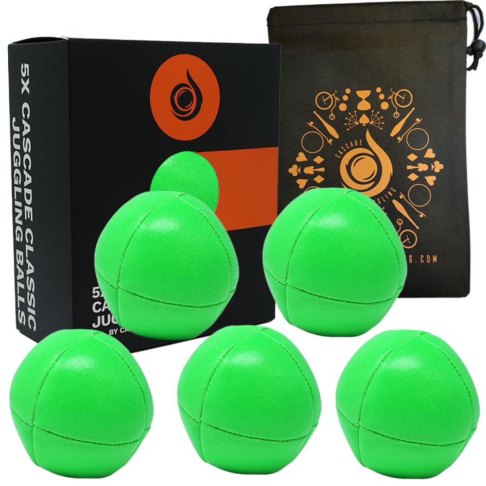 5 x Pro 105g Cascade 8 Panel Thud Juggling Balls & Bag - Set of 3 Juggling Balls (Green)