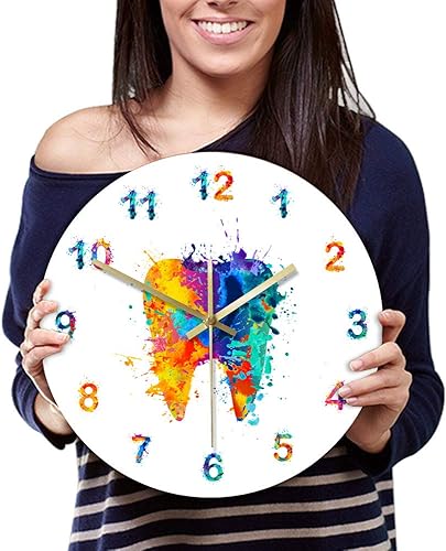 Miniatura 3 de The Geeky Days Acuarela Pintura Dental Impresión Reloj de Pared Clínica Dental Médica Arte de Pared No Ticking Reloj de Pared Dental Ortodoncista